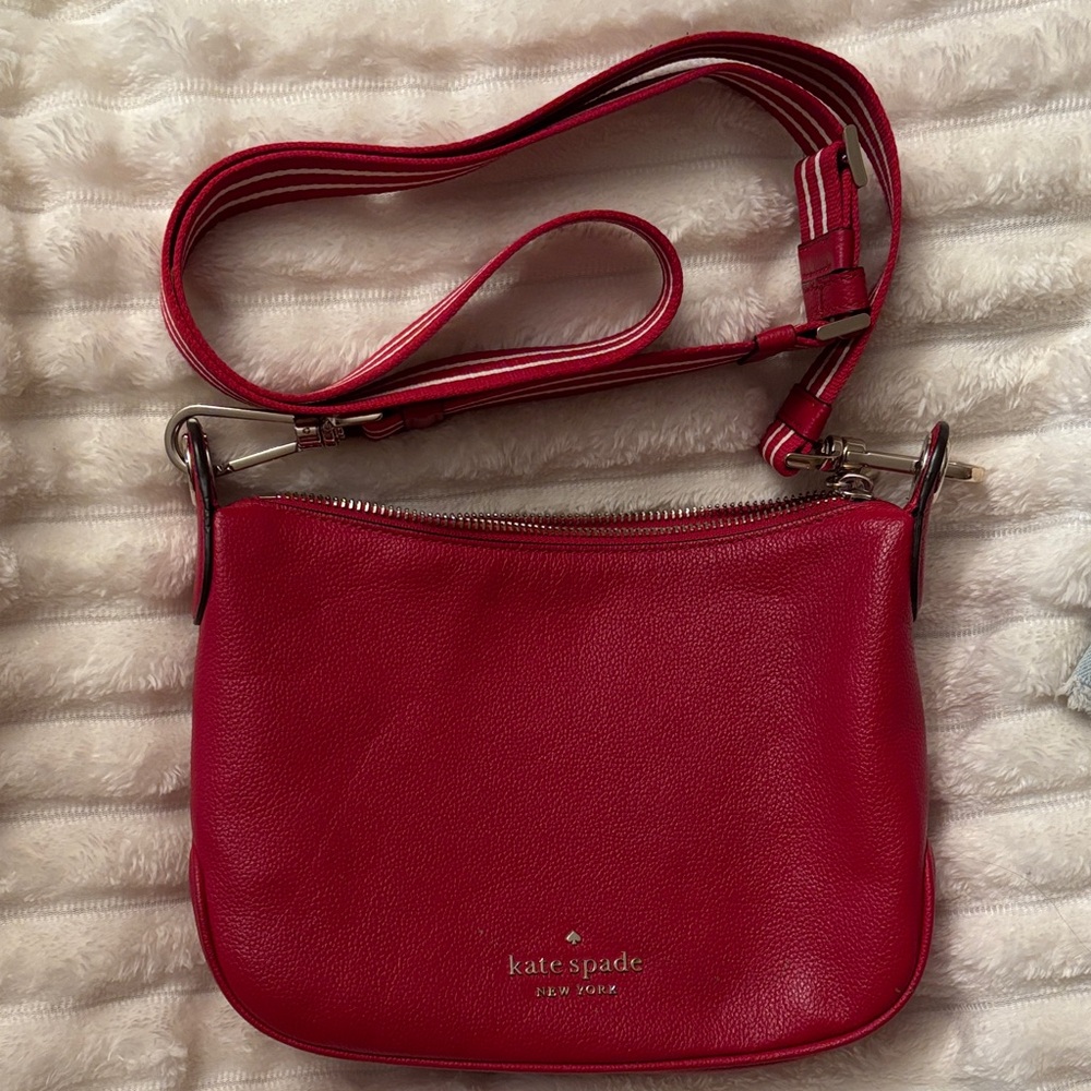 kate spade Rosie Red Pebbled Leather Crossbody with Adjustable Strap